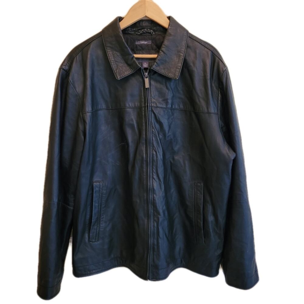 Perry Ellis Portfolio Lambskin Jacket Black Quilted Lining size XL
